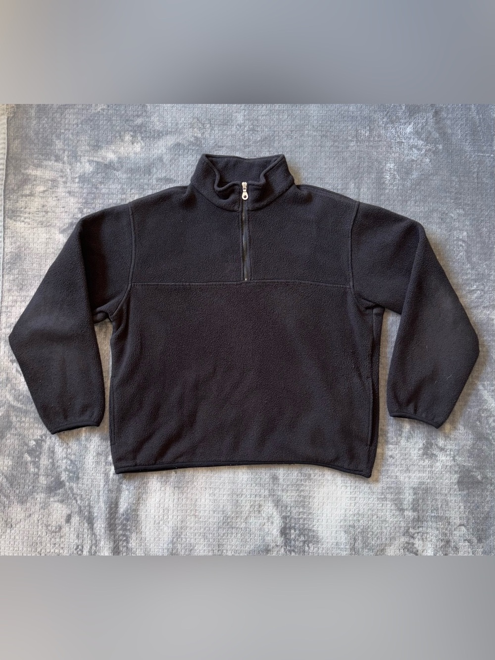 VTG 90s Lands' End Fleece Black Quarter Zip Pullover Size L Pockets Made in USA